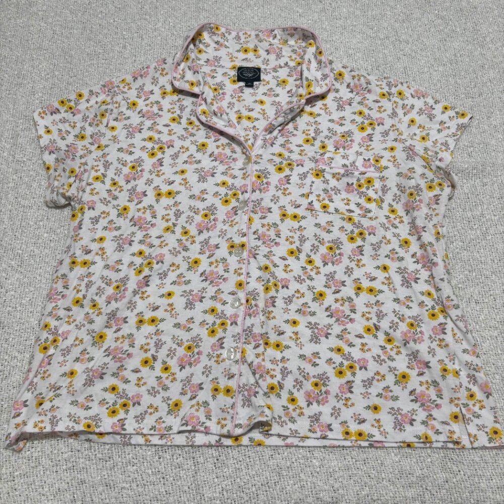 laura ashley white floral pajama set‎ shorts & top cottagecore coquette collar - Picture 5 of 9